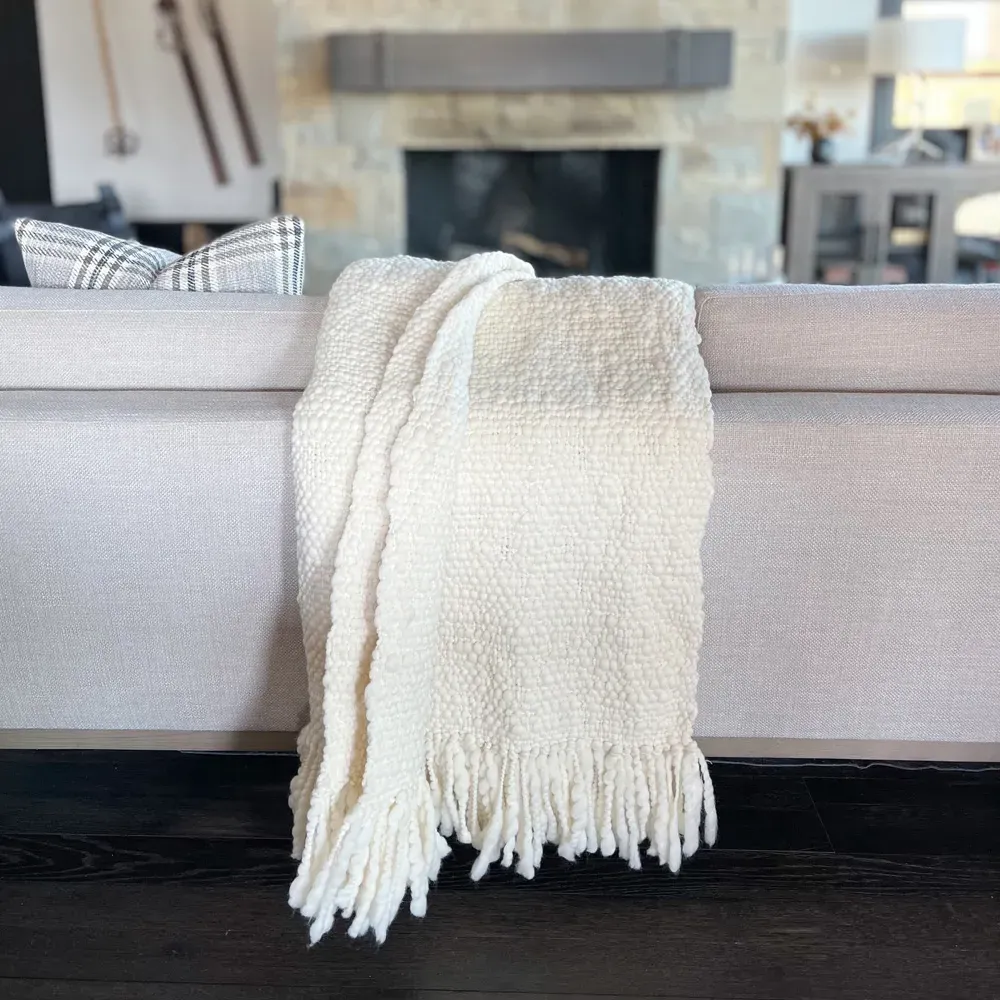 Sage Handwoven Throw Blanket - White, Wool