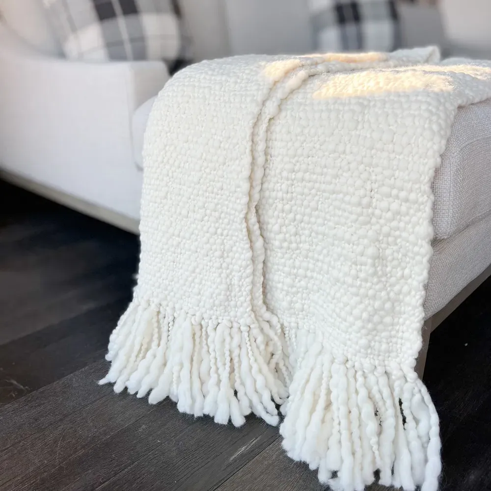 Sage Handwoven Throw Blanket - White, Wool