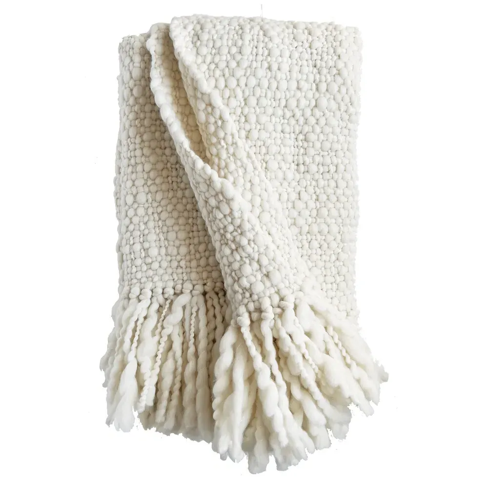 Sage Handwoven Throw Blanket - White, Wool