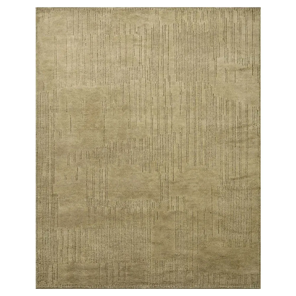 Saige Textured Hand Knotted Rug Sample - Olive Green, Wool image