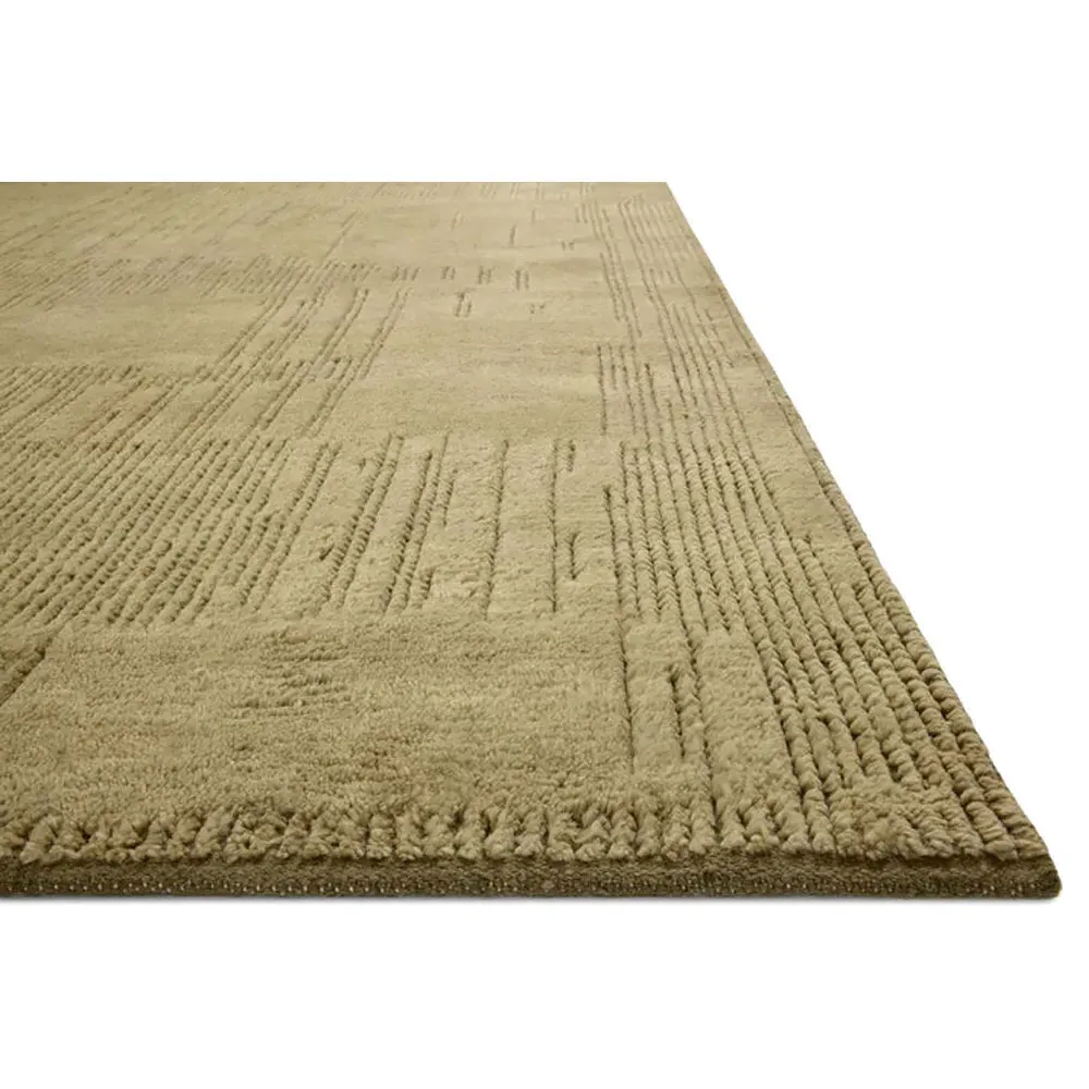 Saige Textured Hand Knotted Runner Rug - Olive Green, Wool