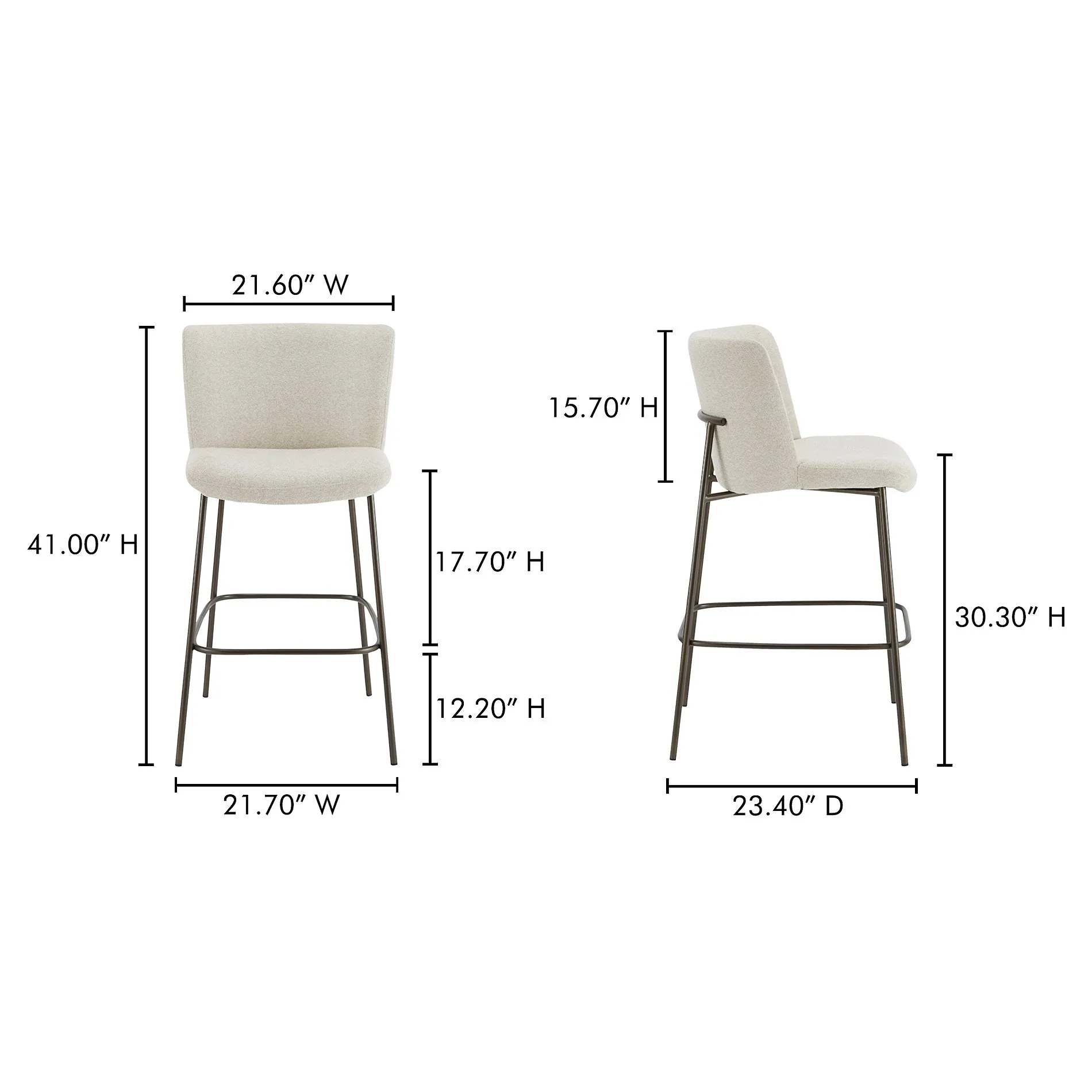Sally Metal Bar Stool - Beige, Performance Fabric