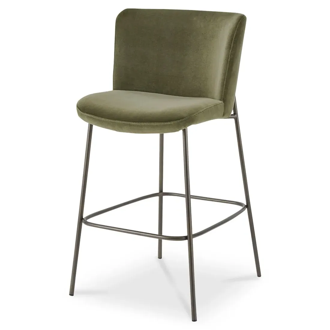 Sally Metal Bar Stool - Olive Green, Velvet