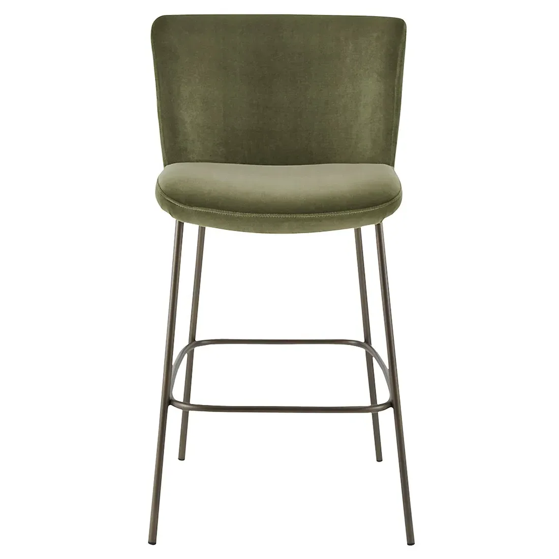 Sally Metal Bar Stool - Olive Green, Velvet
