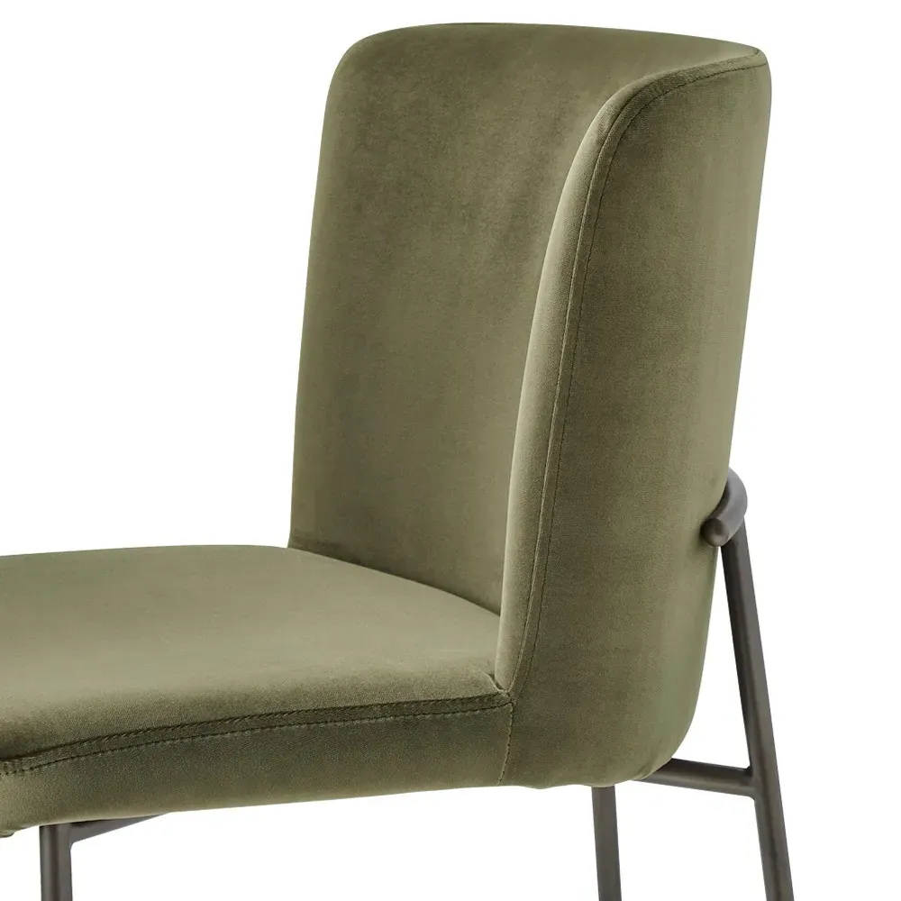 Sally Metal Dining Chair Set of 2 - Olive Green, Velvet