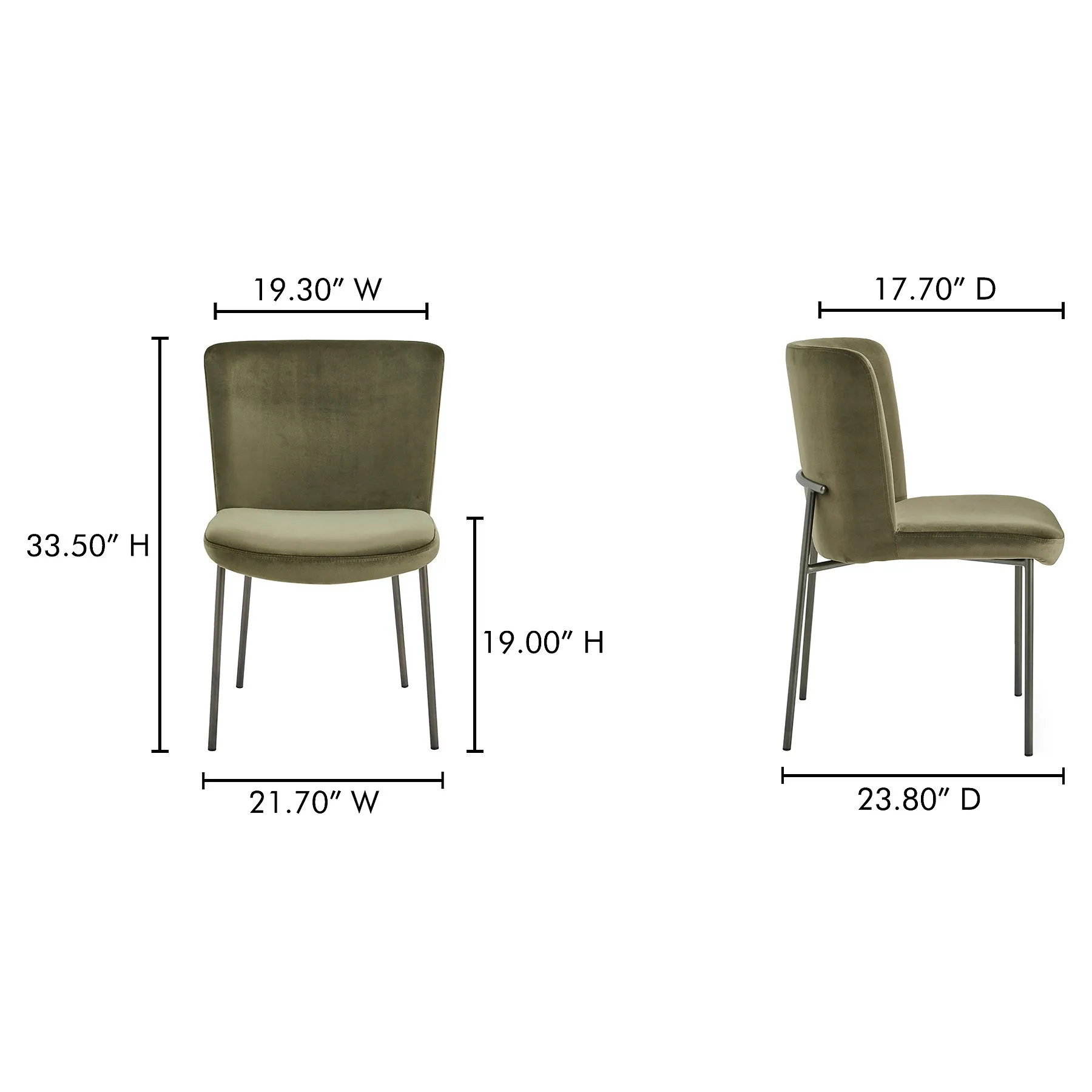 Sally Metal Dining Chair Set of 2 - Olive Green, Velvet