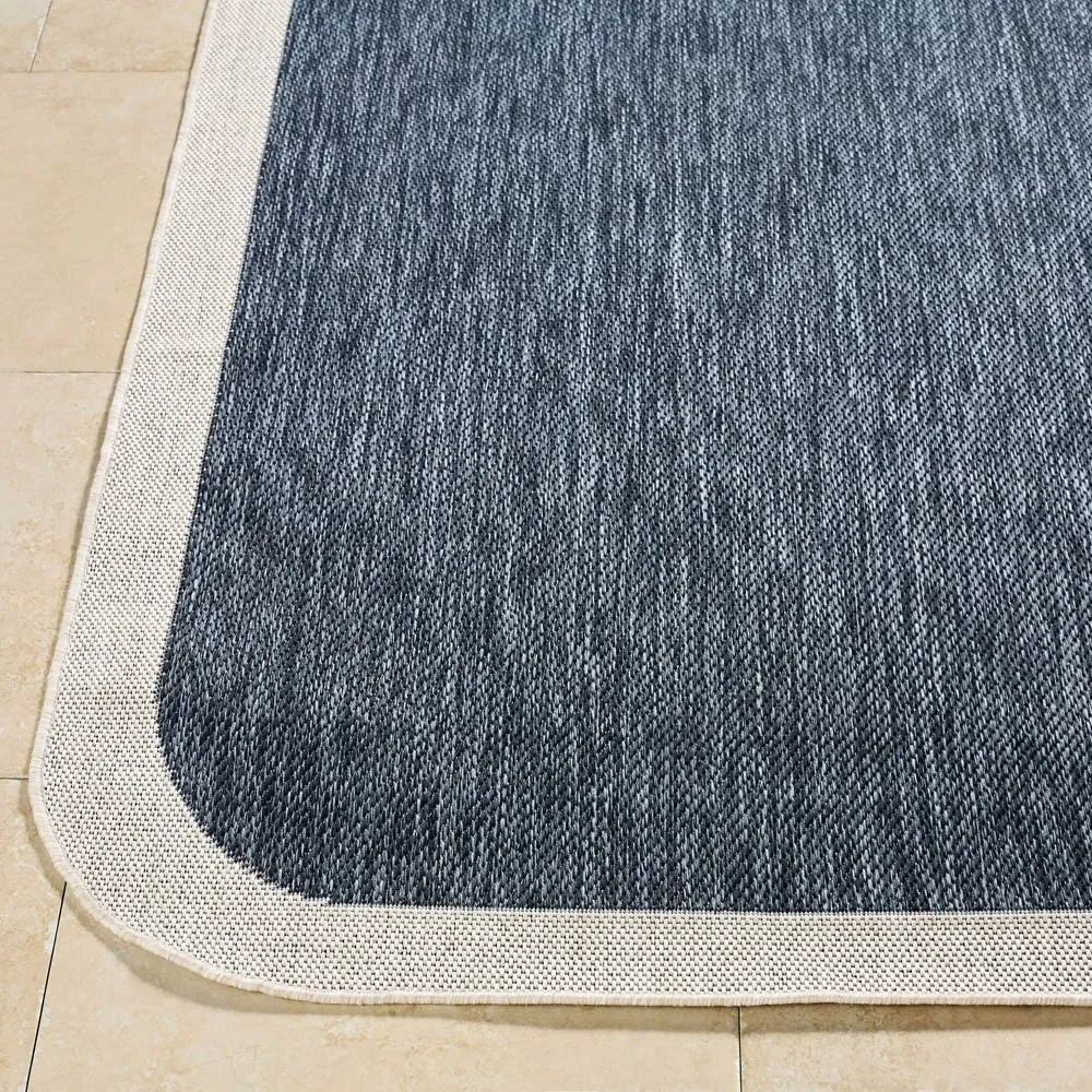 Salome Indoor Outdoor Rug with Border - Dark Blue, Polypropylene