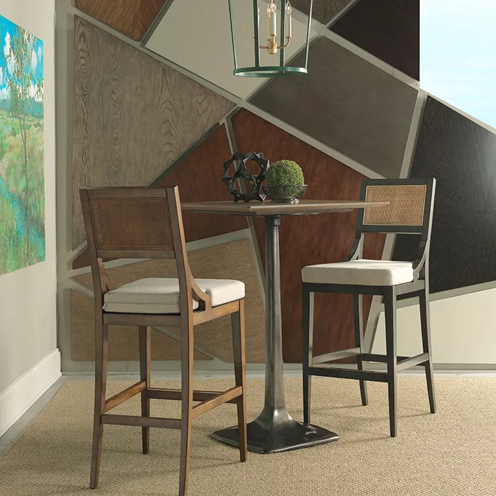 Salvador Cane Back Bar Stool - Grey, Linen