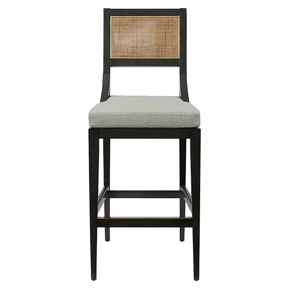 Salvador Cane Back Counter Stool - Grey, Linen