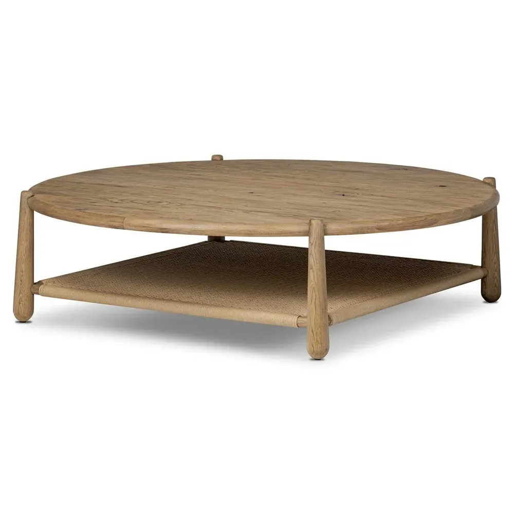 Salvador Round Coffee Table with Storage - Aged Smoked, Oak