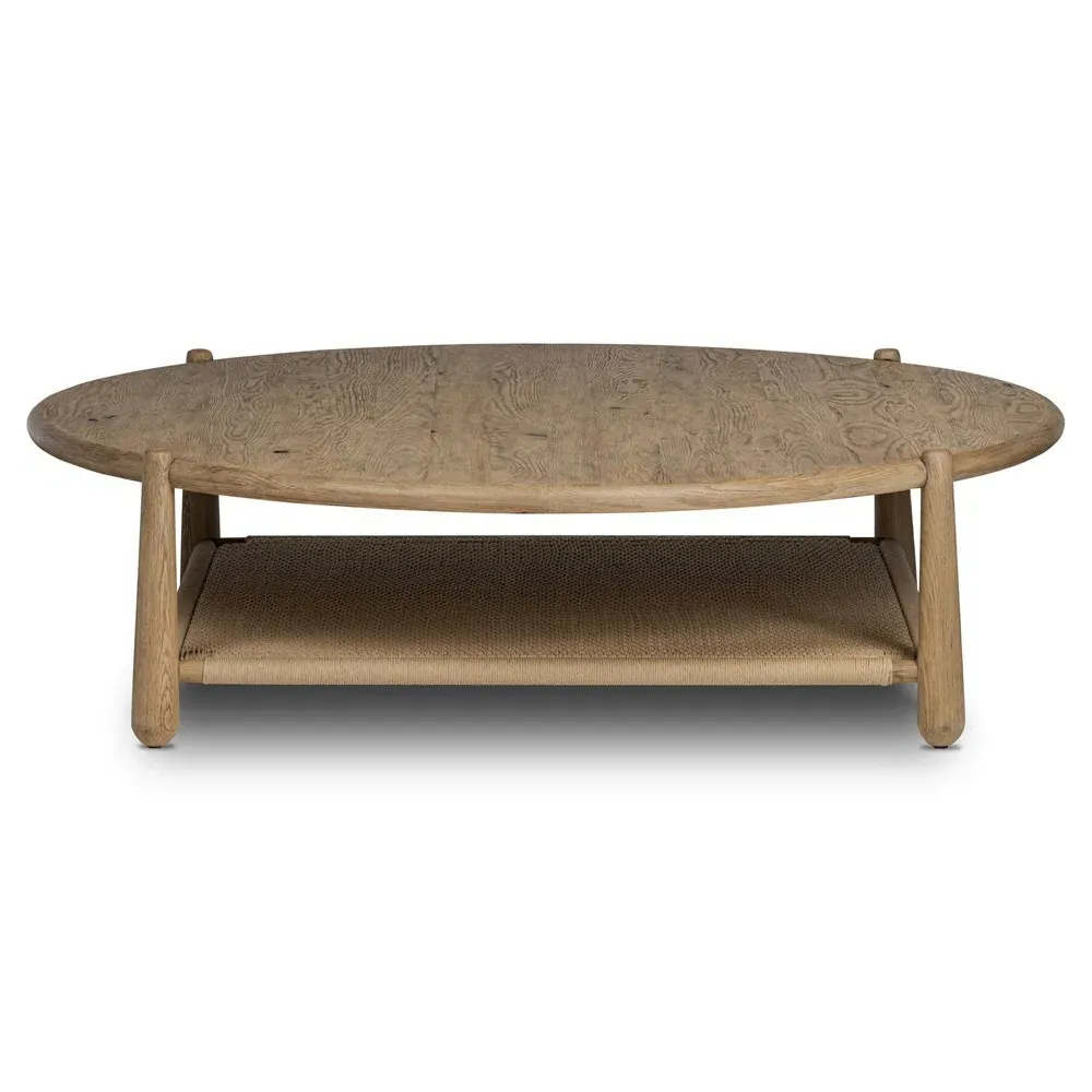 Salvador Round Coffee Table with Storage - Aged Smoked, Oak