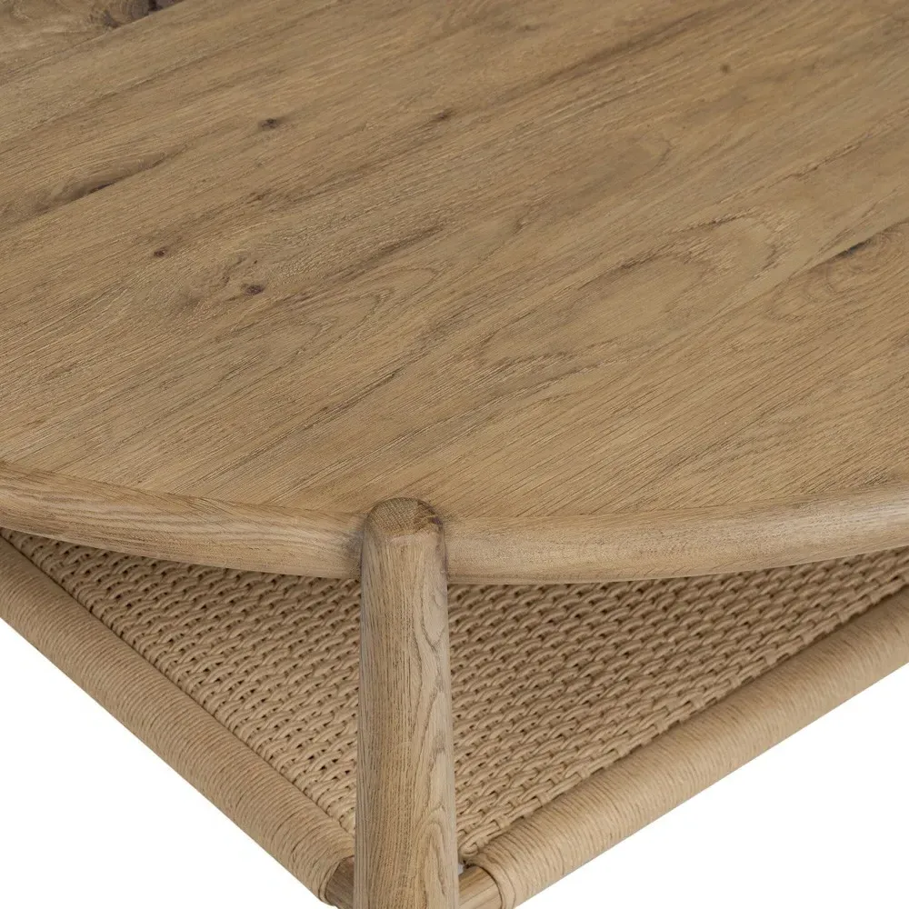Salvador Round Coffee Table with Storage - Aged Smoked, Oak