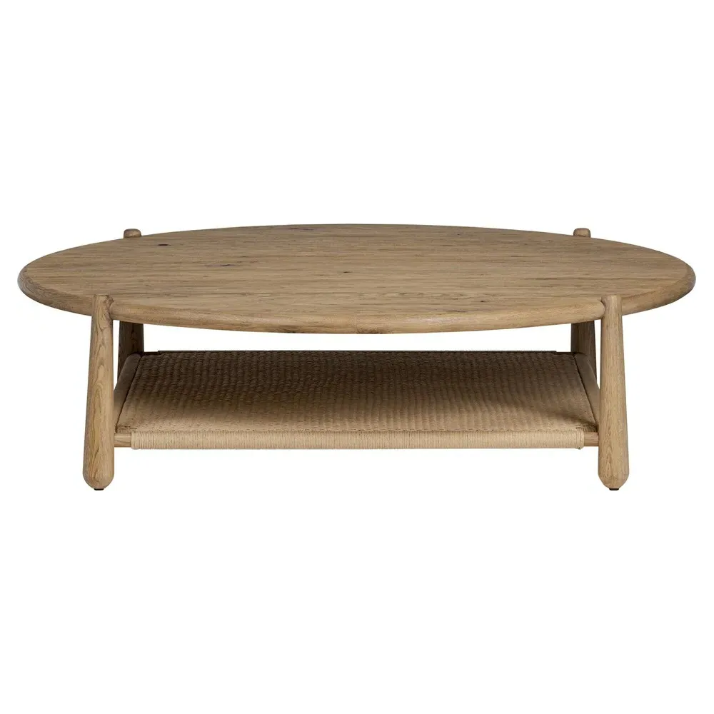 Salvador Round Coffee Table with Storage - Aged Smoked, Oak