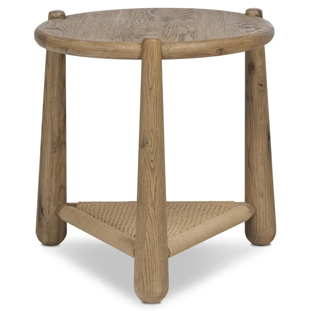 Salvador Round End Table with Storage - Aged Smoked, Oak