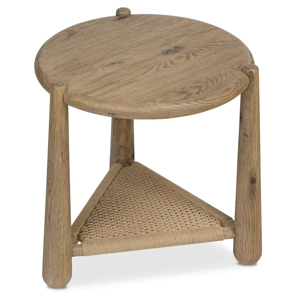 Salvador Round End Table with Storage - Aged Smoked, Oak