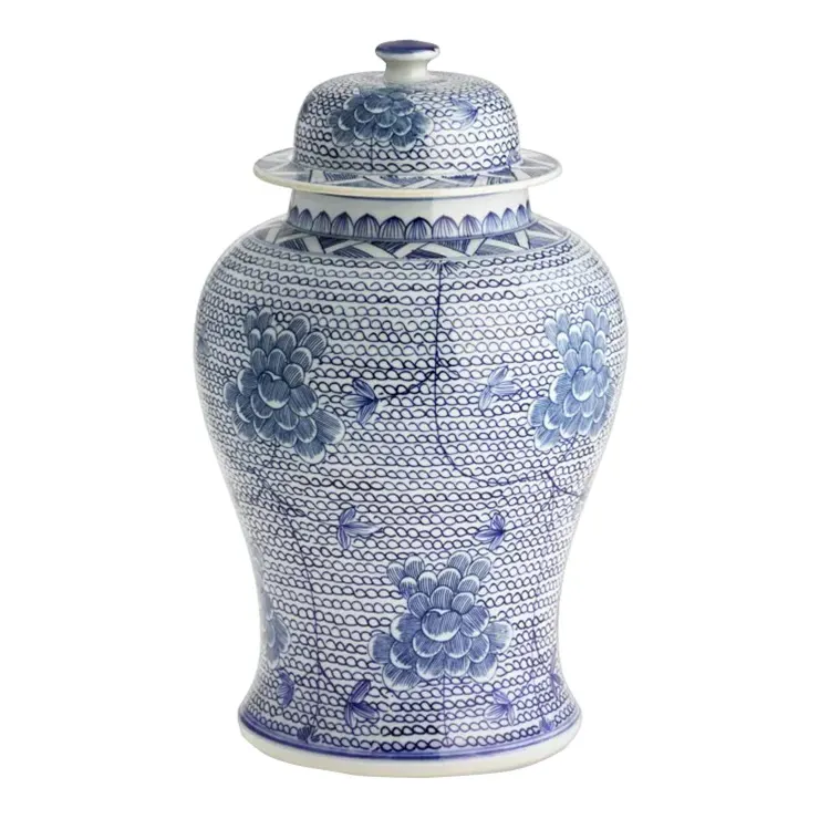 Sam Large Temple Jar with Lid - Blue, Porcelain