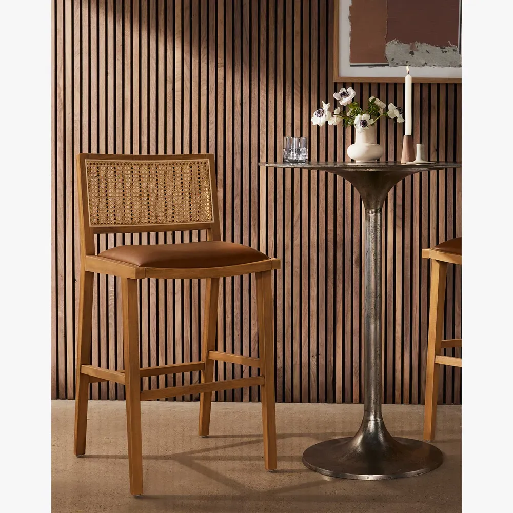 Samantha Counter Stool - Brown, Faux Leather