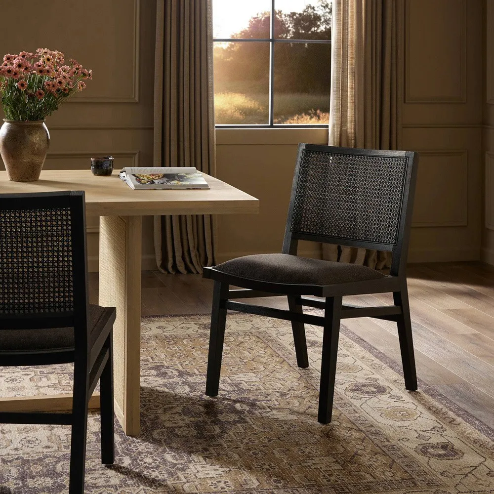 Samantha Dining Chair with Cane Back - Grey, Beech Wood