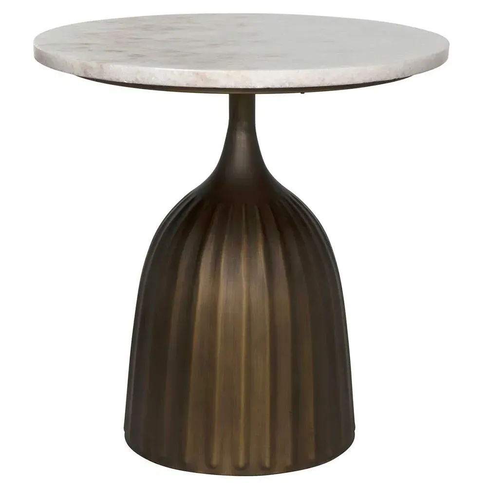Samantha Round Side Table - White, Marble