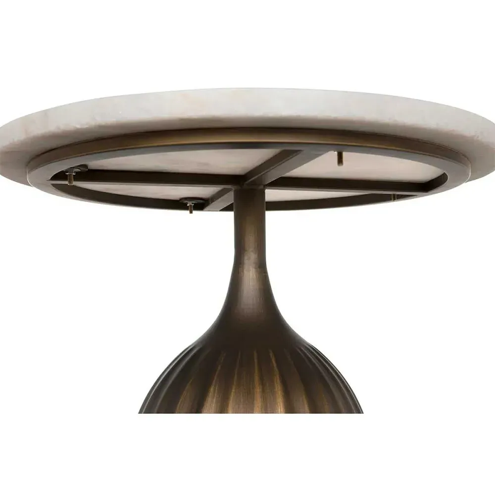 Samantha Round Side Table - White, Marble