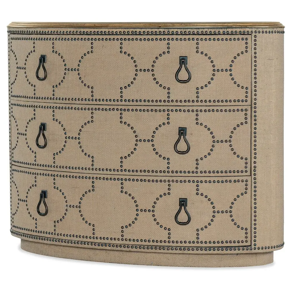 Samuel Oval Nightstand with Nailhead - Brown, Burlap