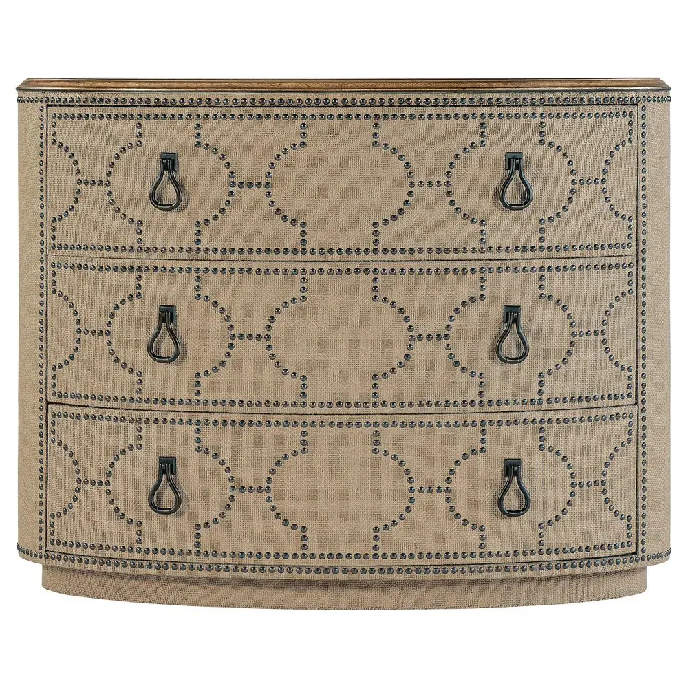 Samuel Oval Nightstand with Nailhead - Brown, Burlap image