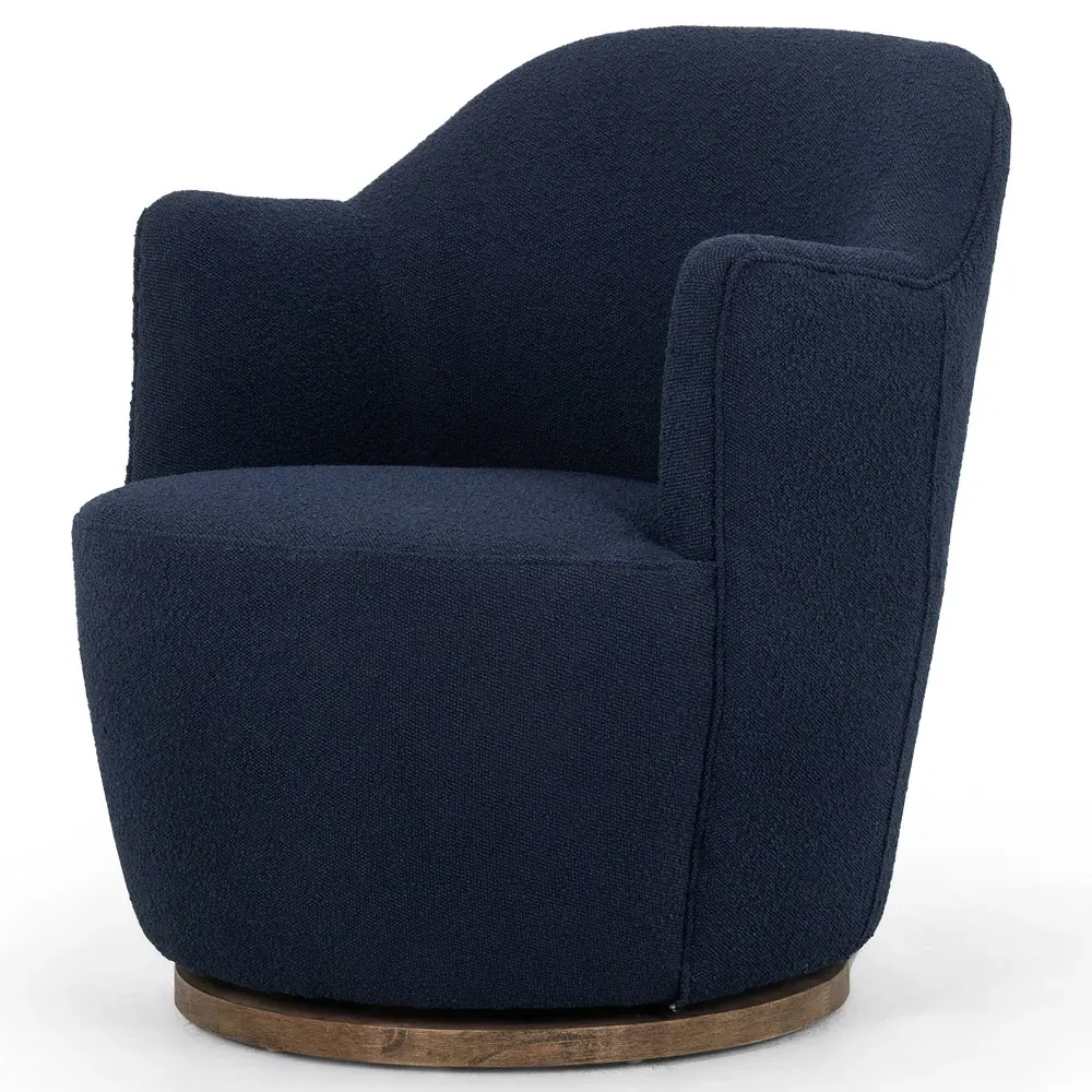 Samuel Swivel Arm Chair - Blue, Boucle