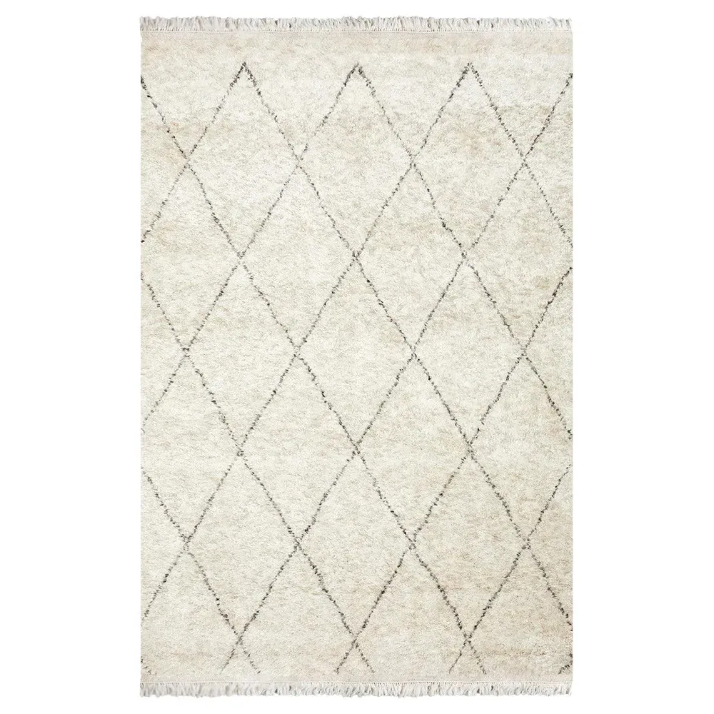 Sanaya Diamond Patterned Hand Knotted Rug - Beige, Wool image