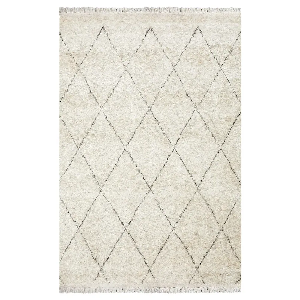 Sanaya Diamond Patterned Hand Knotted Rug - Beige, Wool