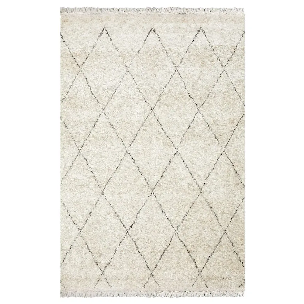 Sanaya Diamond Patterned Hand Knotted Rug - Beige, Wool