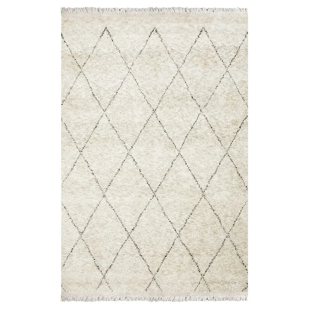 Sanaya Diamond Patterned Hand Knotted Rug - Beige, Wool