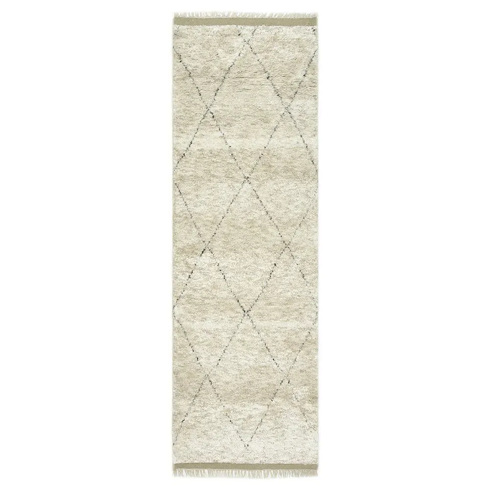 Sanaya Diamond Patterned Hand Knotted Runner - Beige, Wool