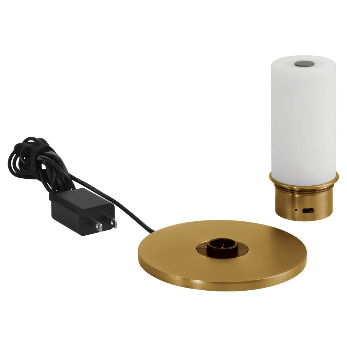 Sander Cordless Table Lamp with Silk Shade - Ivory, Brass