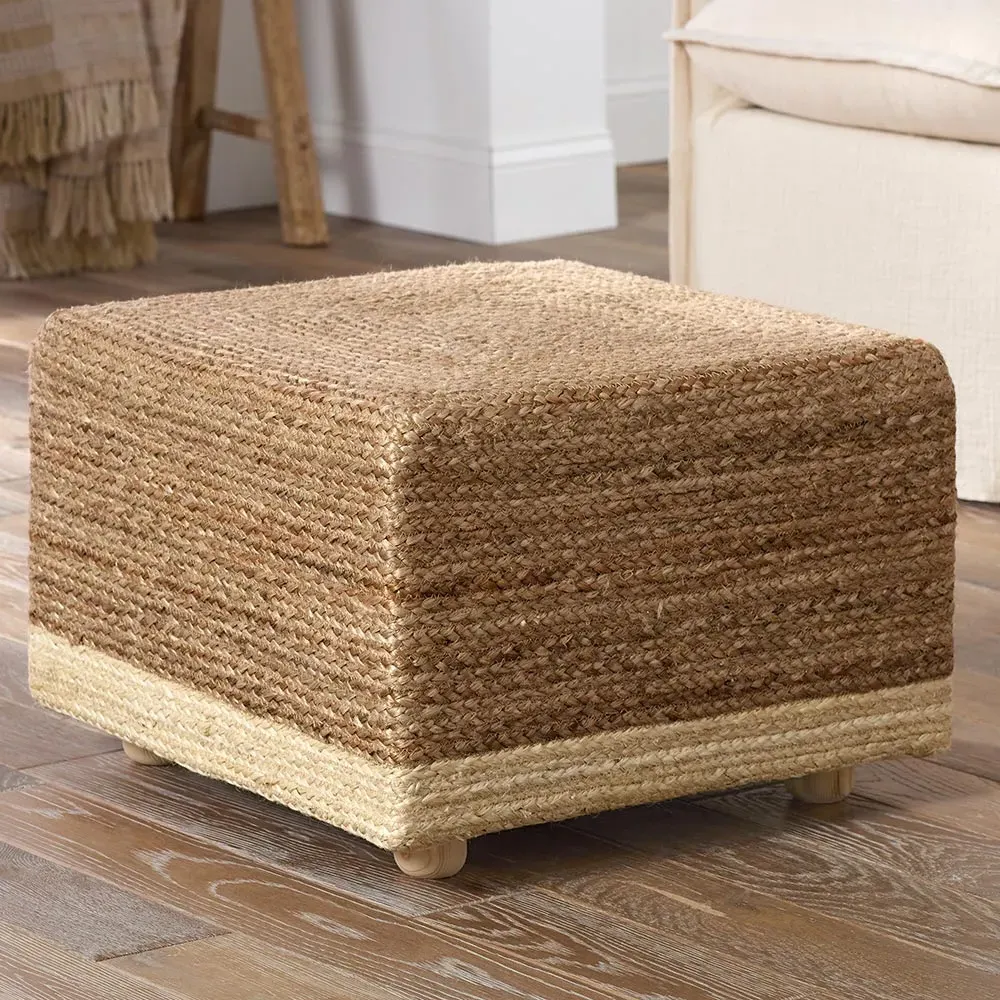 Sandra Square Pouf - Tan, Jute