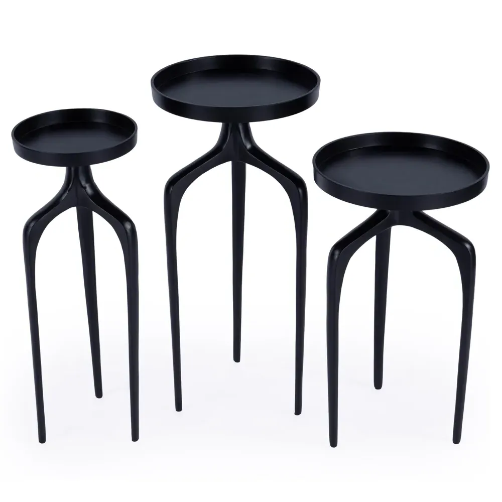 Sandrine Round Side Tables Set of 3 - Black, Aluminum