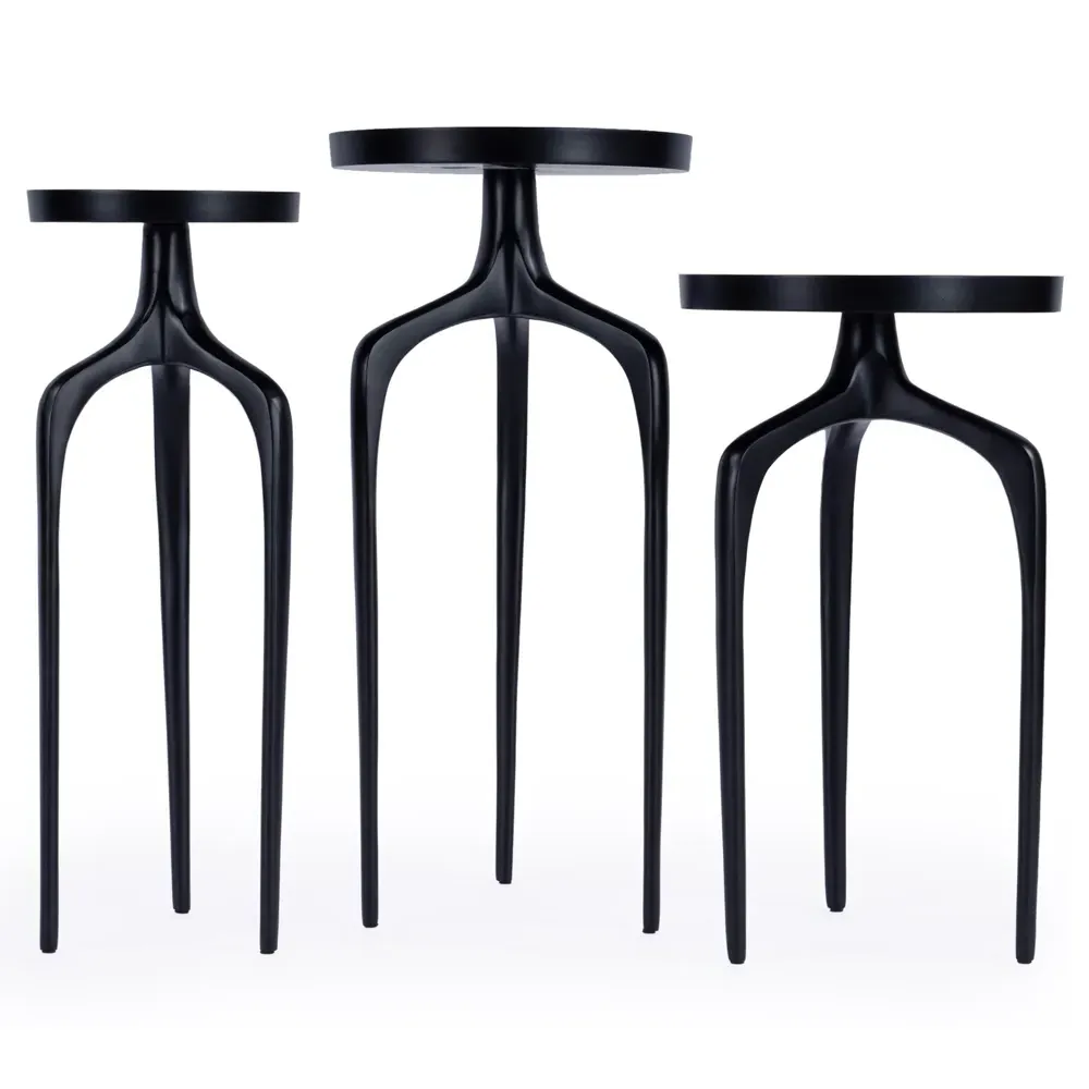 Sandrine Round Side Tables Set of 3 - Black, Aluminum