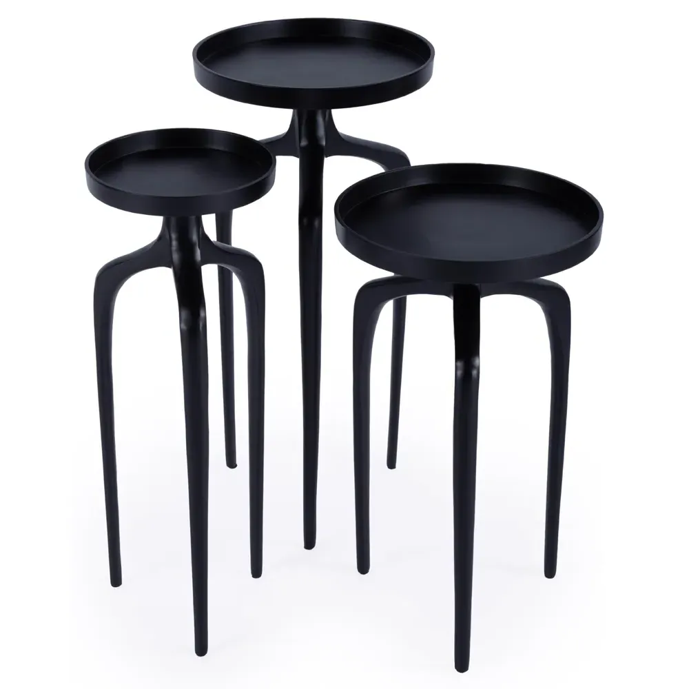 Sandrine Round Side Tables Set of 3 - Black, Aluminum