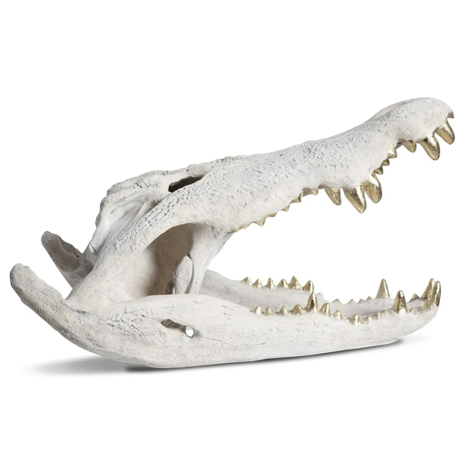 Santi Crocodile Skull Sculpture - White, Gold Leaf