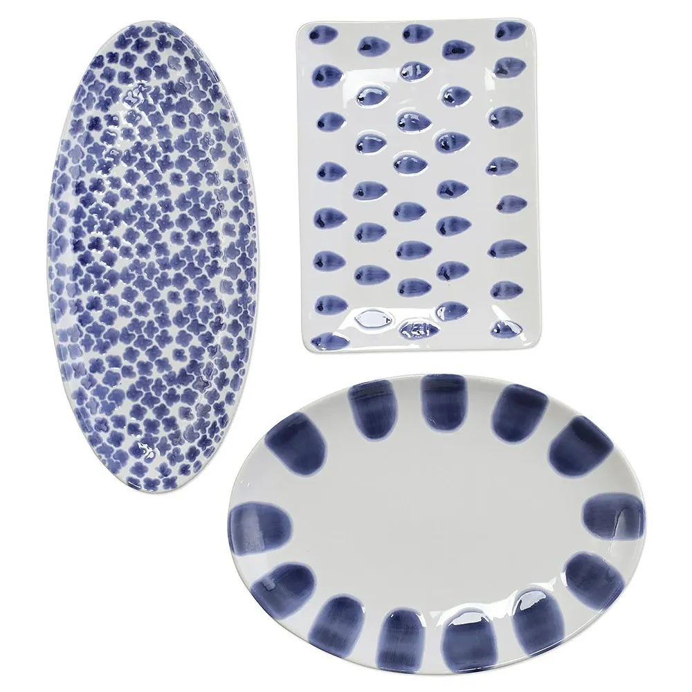 Santorini 3 Piece Serveware Set - Blue, Ceramic