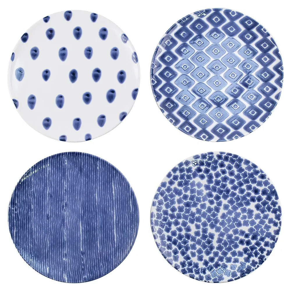 Santorini Dinner Plates Set of 4 - Blue, Ceramic