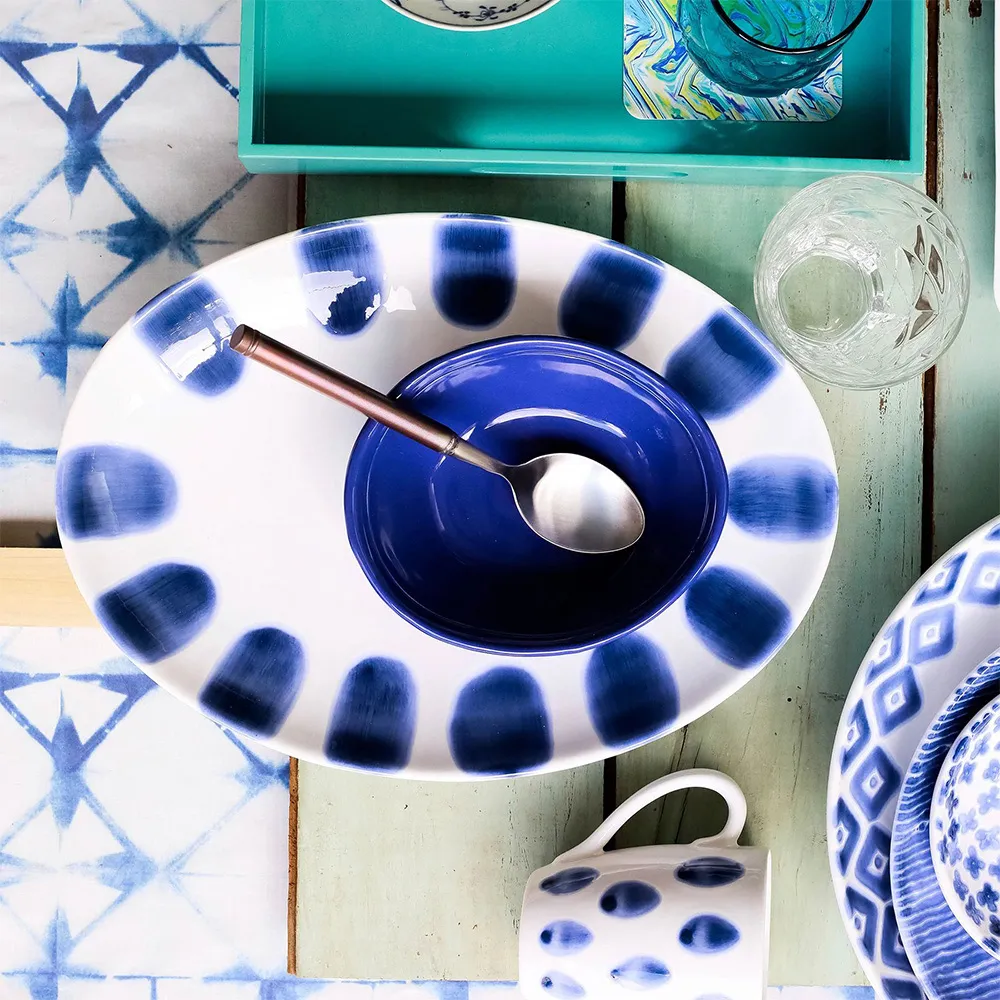 Santorini Oval Platter - Blue, Ceramic