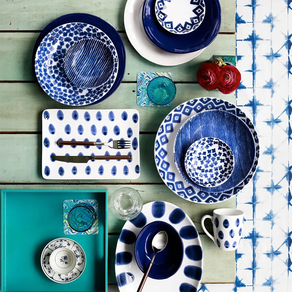 Santorini Oval Platter - Blue, Ceramic