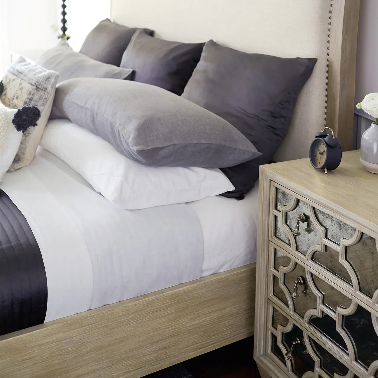 Sarabeth Nightstand with Mirrored Drawers - Brown, Wood