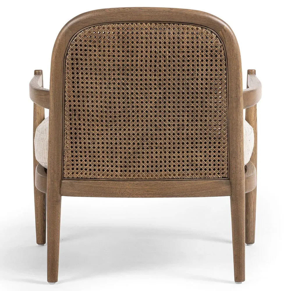 Sarah Coastal Beach Woven Cane Arm Chair - Beige Stripe, Oak