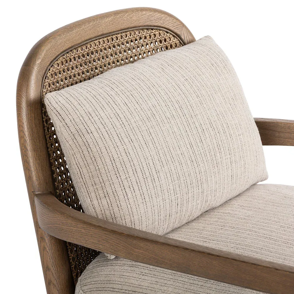 Sarah Coastal Beach Woven Cane Arm Chair - Beige Stripe, Oak