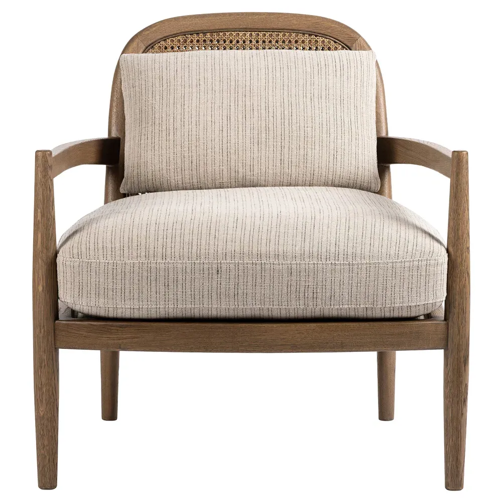 Sarah Coastal Beach Woven Cane Arm Chair - Beige Stripe, Oak image