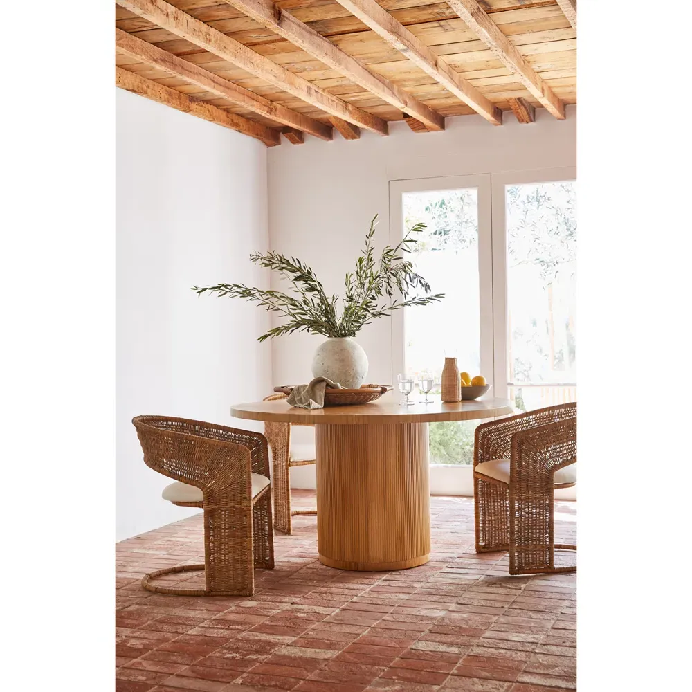 Sarah Round Dining Table - Brown, Rattan