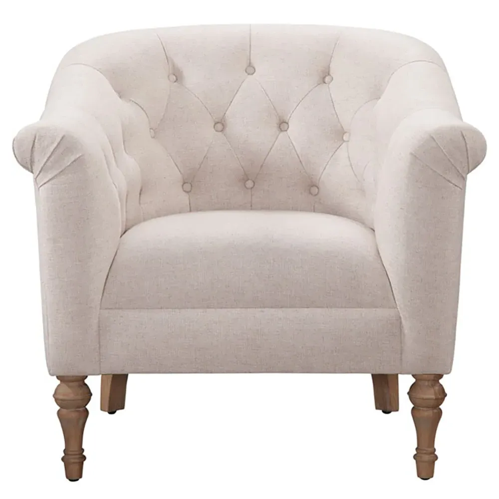 Sarah Tufted Arm Chair with Nailhead Trim - Cream
