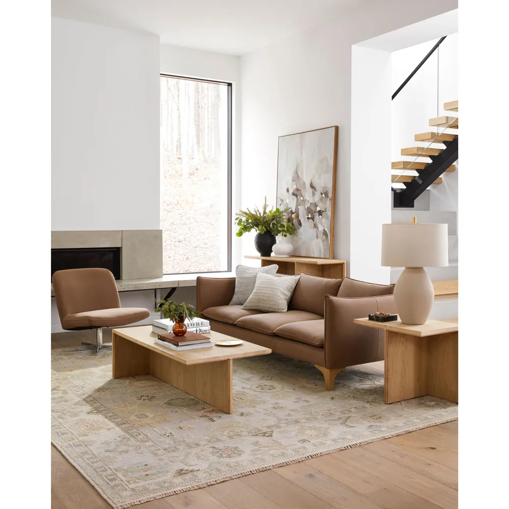 Saraya Oushak Patterned Hand Knotted Rug - Beige, Wool