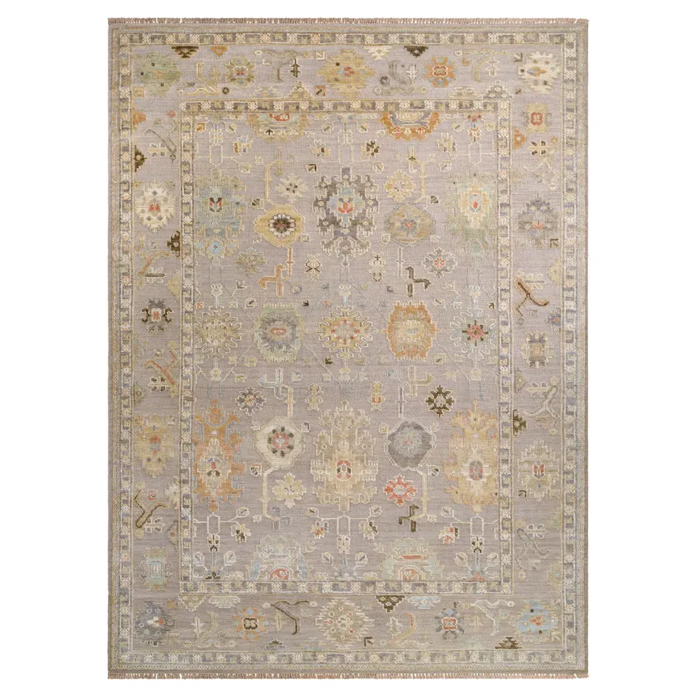 Saraya Oushak Patterned Hand Knotted Rug - Beige, Wool